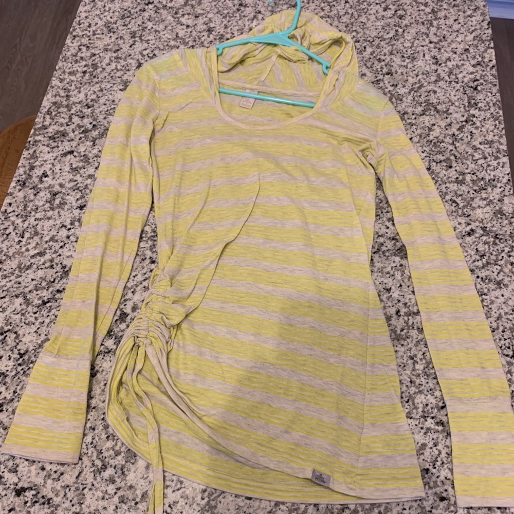 Prana yellow striped hooded longsleeve top